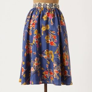 Anthropologie Goldfield Floral Silk Skirt